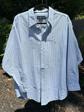 Ralph Lauren Classic Fit Blue Striped Button Down Shirt Size L